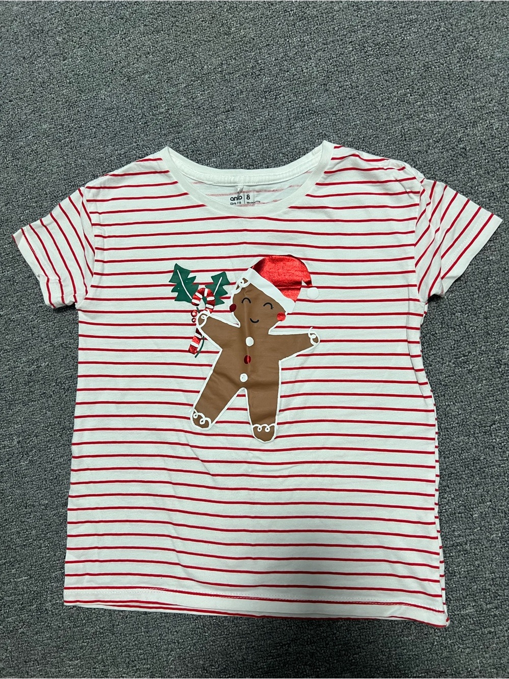 Kids Red & White Stripe Gingerbread Tee 8T